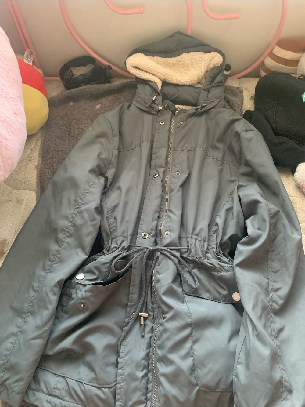 YMI Hooded Trench Coat in Charcoal